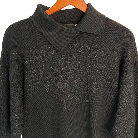 Skitique Int’l 100% Wool Nordic Ski Sweater Women's Medium Black Snowflake - Picture 4 of 8